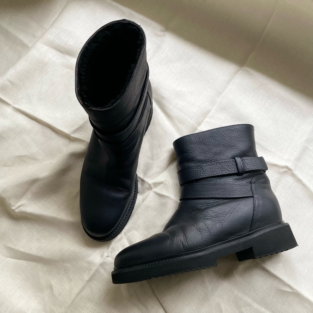 Vince
Cagney Shearling Fur-Lined Moto Boot, Black 6.5